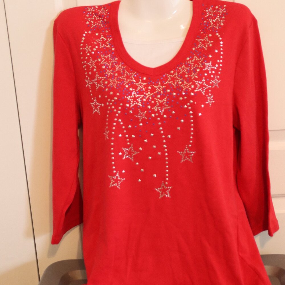 NWT Patriotic Trillogy by Morning Sun Tee with shooting star design size Medium